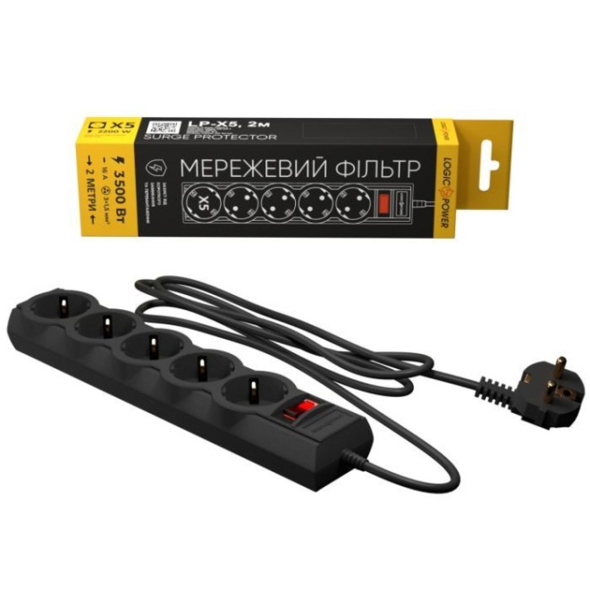 Мережевий фільтр живлення LogicPower LP-X5 PREMIUM, 2m black (9583) 256_256.jpg