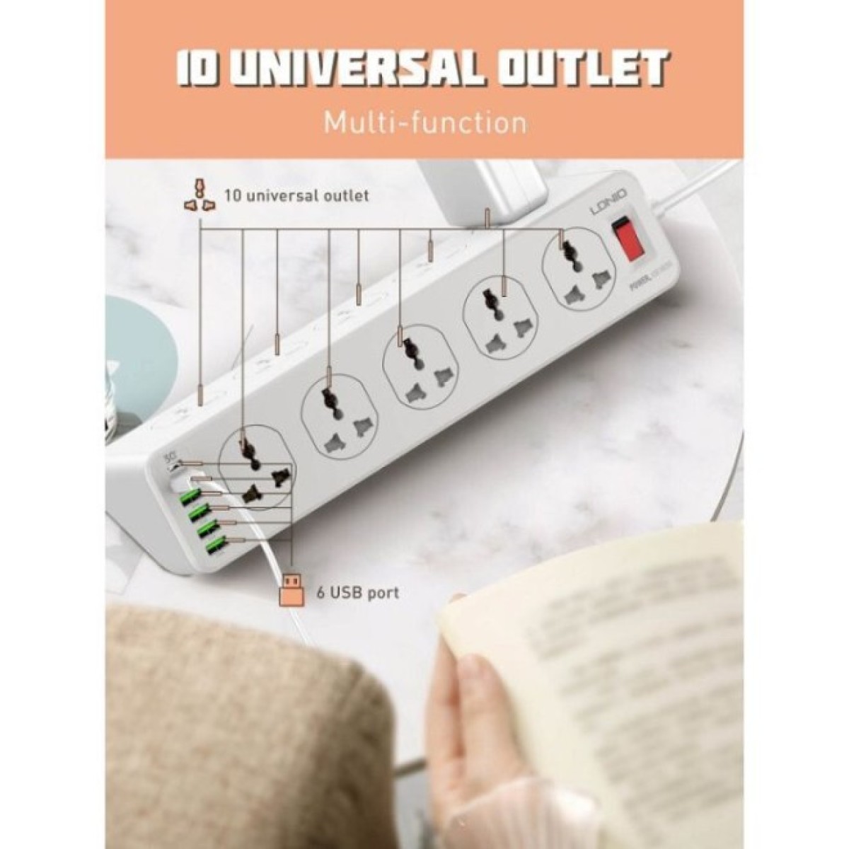 Мережевий фільтр живлення LDNIO SC10610, 5роз + 3USB (SC10610) 98_98.jpg - фото 9
