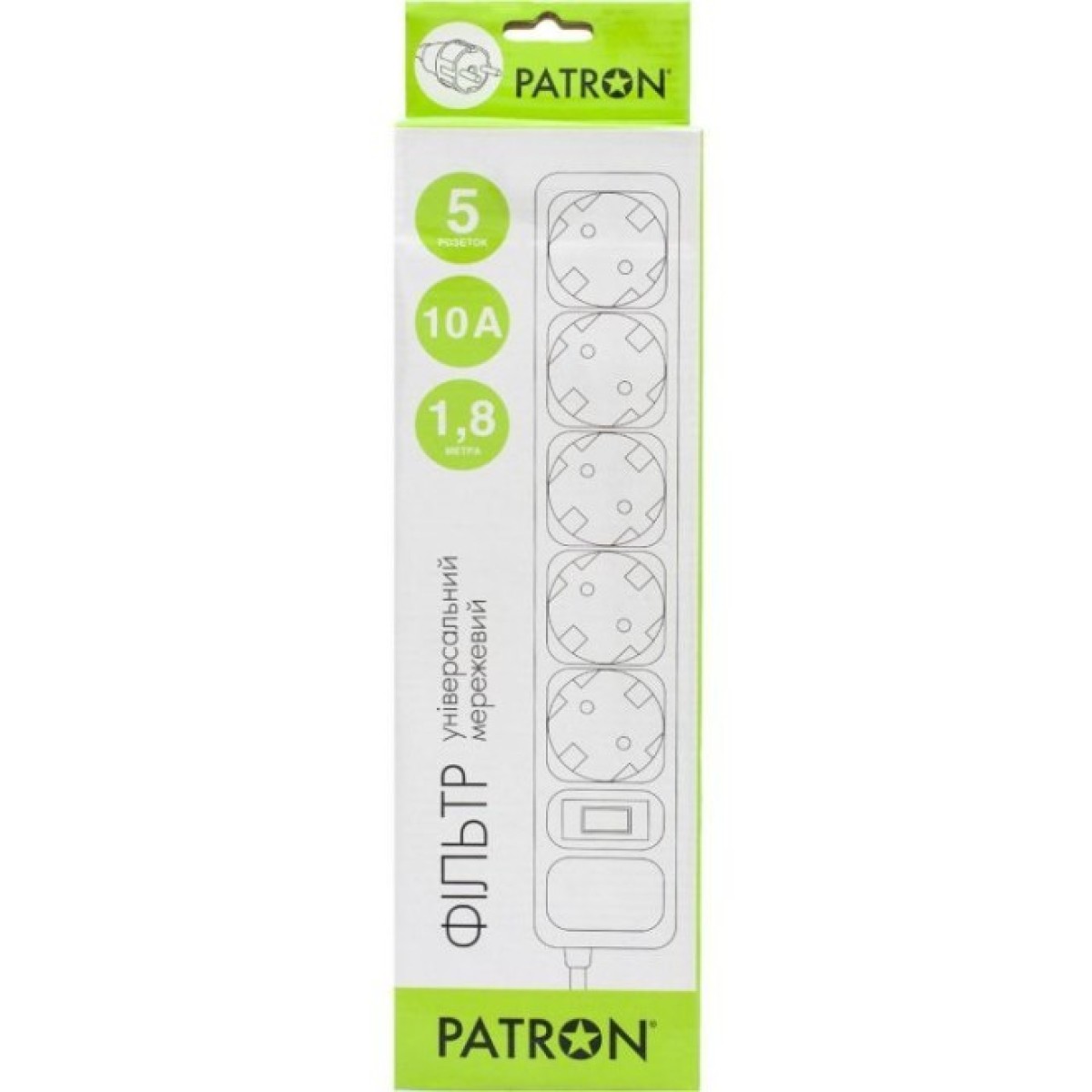 Мережевий фільтр живлення Patron 1.8 m3*1mm2 (SP-1052) 5 розеток BLACK (EXT-PN-SP-1052) 98_98.jpg - фото 3