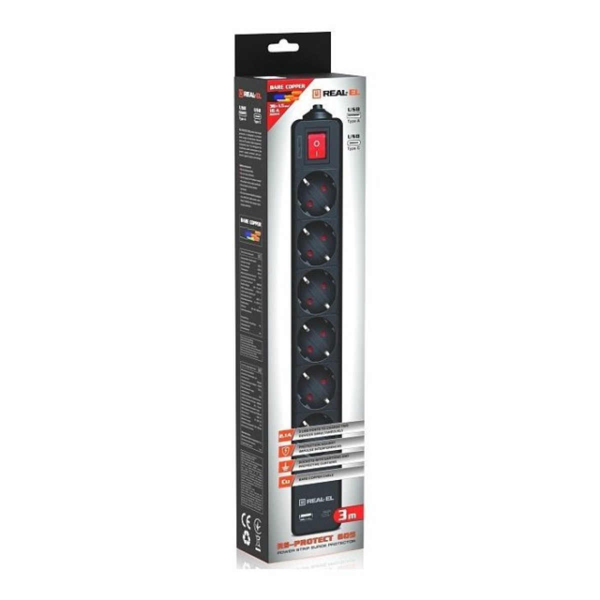 Мережевий подовжувач REAL-EL RS-PROTECT 605 3m, black (EL122300041) 98_98.jpg - фото 9