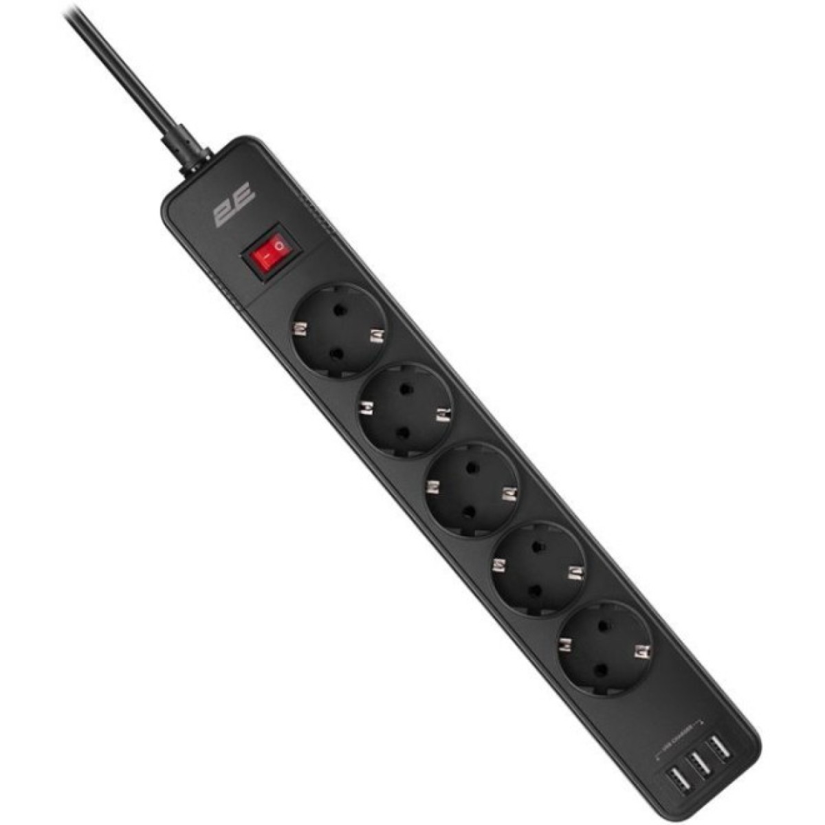 Мережевий фільтр живлення 2E 5XSchuko, 3G*1.5мм, 3*USB-A, 2м, black (2E-SP515M2USBBK) 98_98.jpg - фото 6