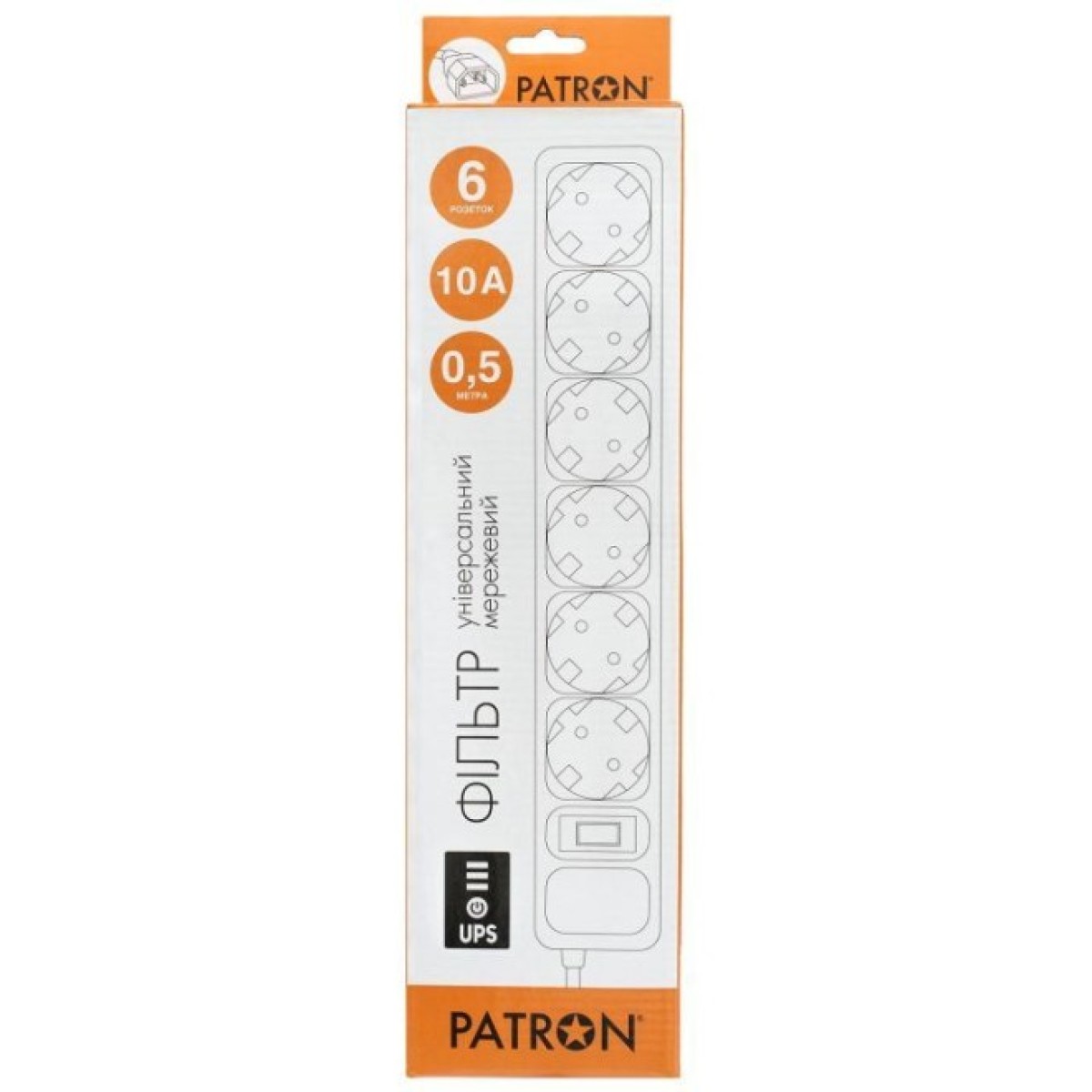 Мережевий фільтр живлення Patron 0.5 m3*1mm2 (SP-1062U) 6 розеток BLACK (EXT-PN-SP-1062U) 98_98.jpg - фото 3