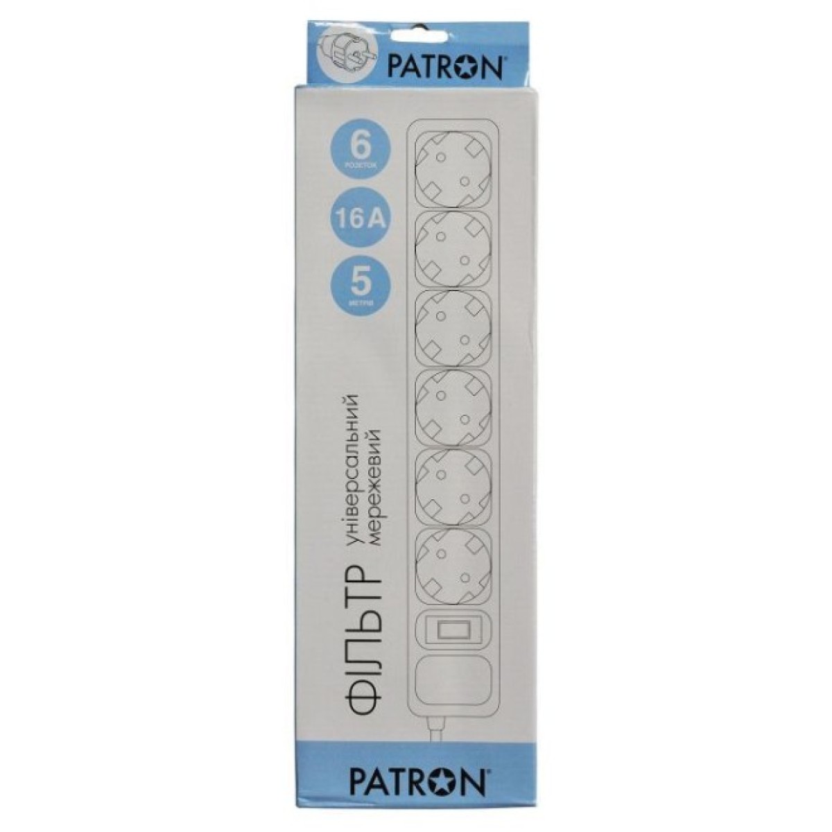 Мережевий фільтр живлення Patron 5.0 m, 3*1.5mm2 (SP-1655) 6 розеток BLACK (EXT-PN-SP-1665) 98_98.jpg - фото 3