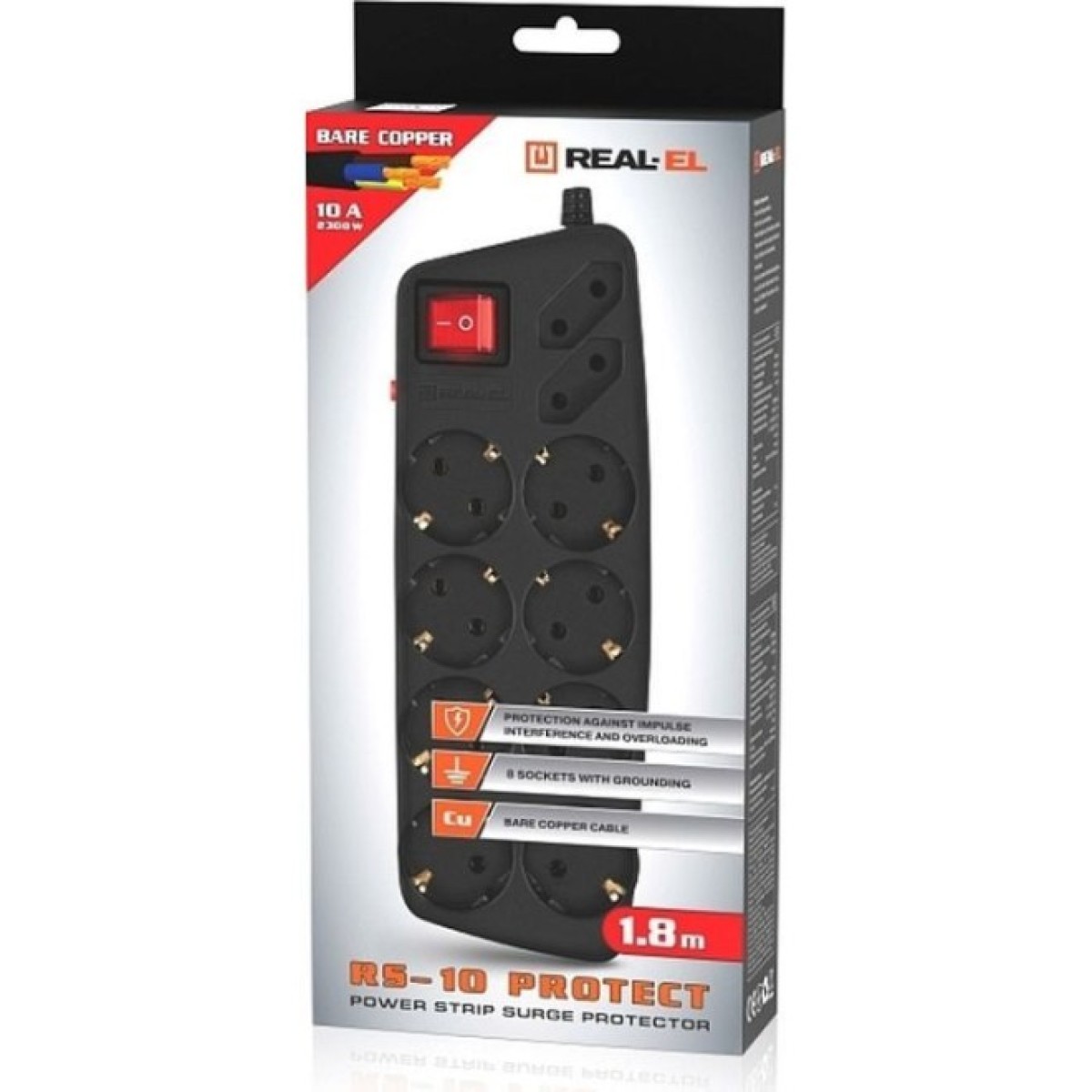Мережевий фільтр живлення REAL-EL REAL-EL RS-10 Protect, 1.8m, black (EL122300038) 98_98.jpg - фото 8