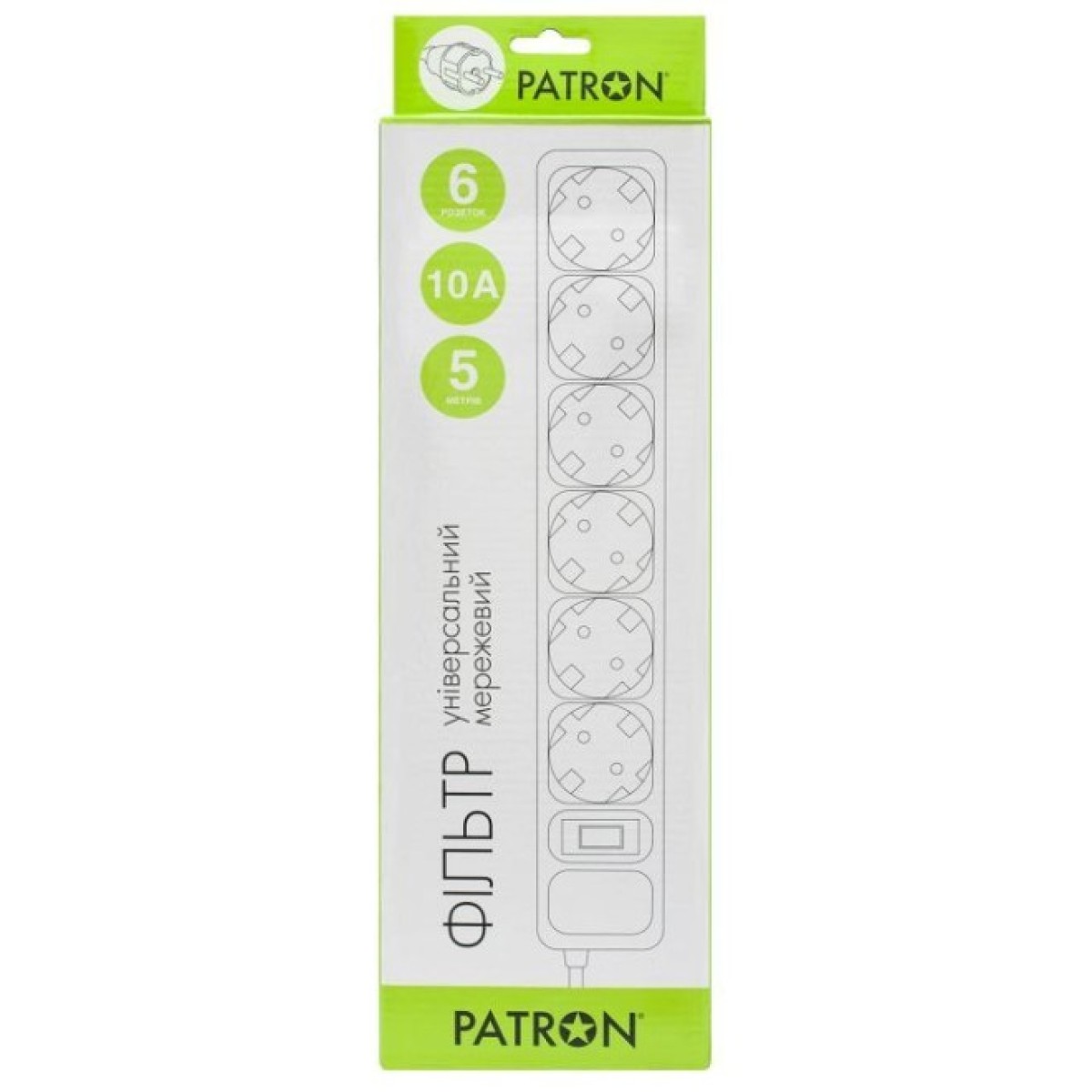 Мережевий фільтр живлення Patron 5m (SP-1065W), 6 розеток White (EXT-PN-SP-1065W) 98_98.jpg - фото 3