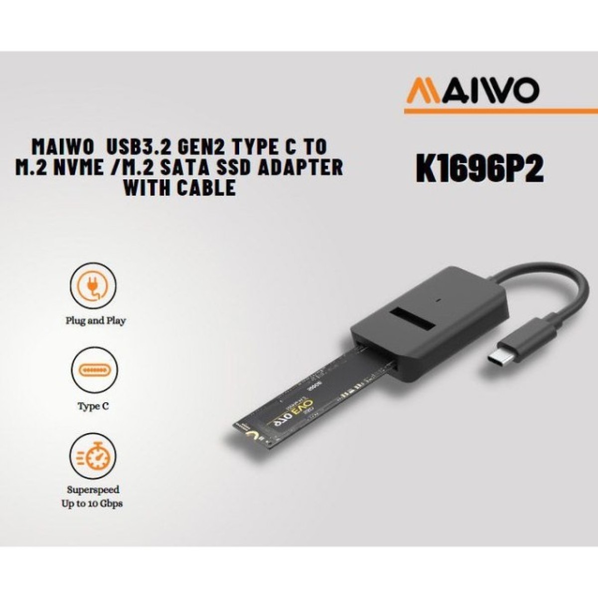 Кишеня зовнішня Maiwo M.2 NVMe/SATA SSD combo USB3.2 Gen2 Type-C (K1696P2) 98_98.jpg - фото 2