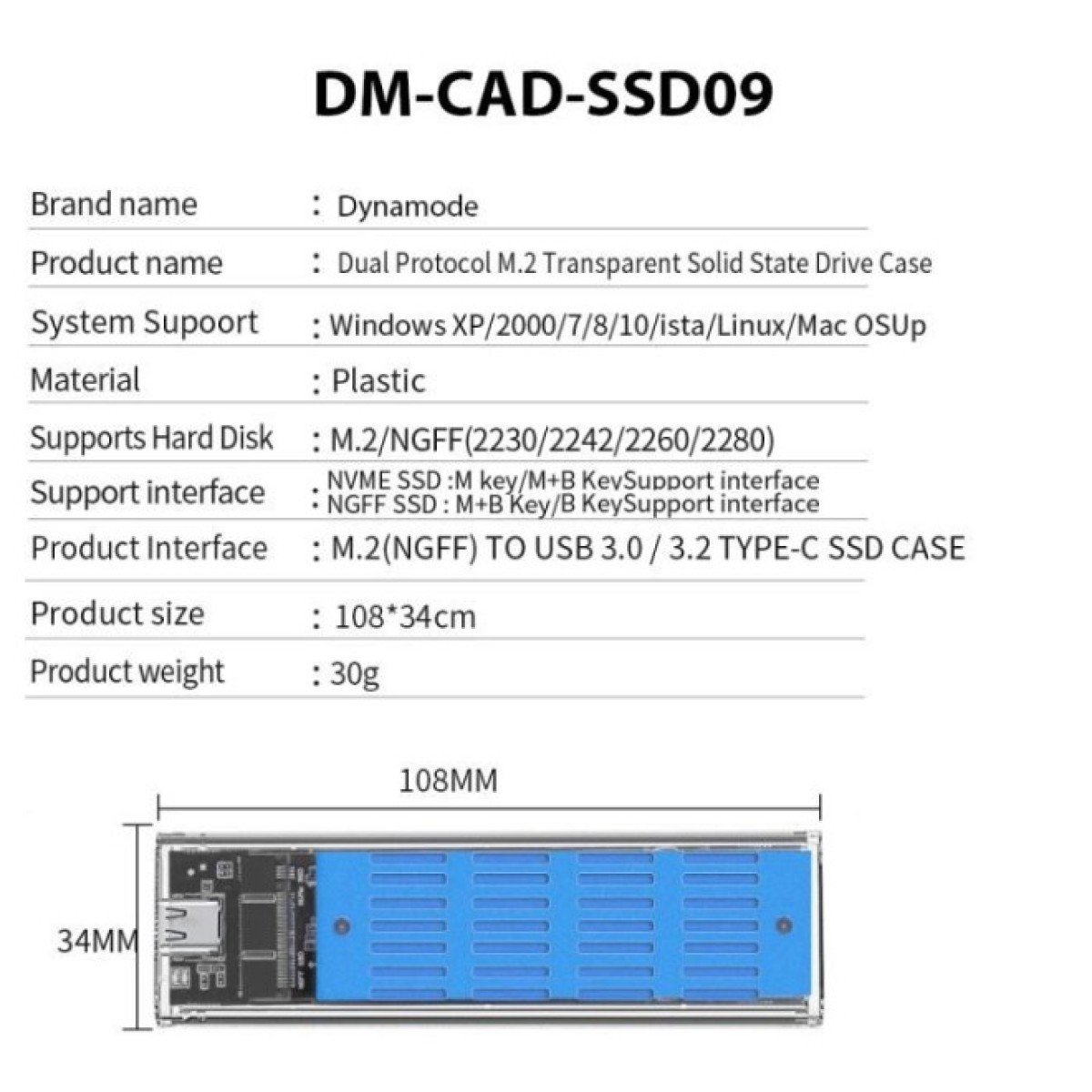 Кишеня зовнішня Dynamode M.2 SSD NVMe/SATA combo ч-з USB3.2 GEN2 Type-C (DM-CAD-SSD09) 98_98.jpg - фото 7