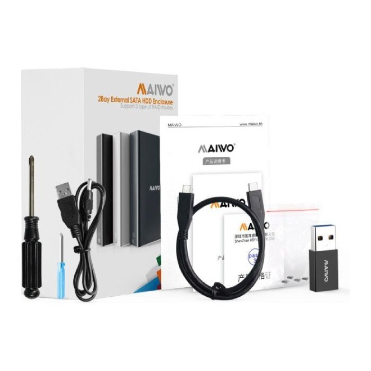 Карман внешний Maiwo 2*HDD 2.5" SATA/SSD up to 9.5mm USB3.1 GEN2 Type-C, RAID 0,1 (K25272C) 98_98.jpg - фото 3