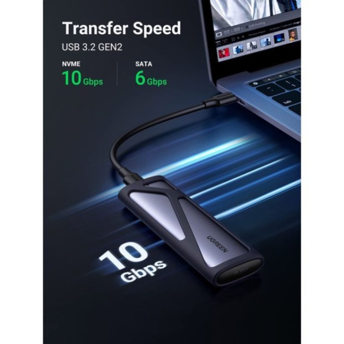 Карман внешний Ugreen SSD M.2 (NVME) M-KEY UGREEN 3.2 GEN2 CM400 gray (90264) 98_98.jpg - фото 3