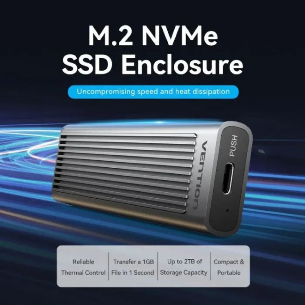 Кишеня зовнішня Vention SSD M.2 (NVME) M-key USB Type-C 3.2 10Gbps Heat Sink Aluminum (KPKH0) 98_98.jpg - фото 5