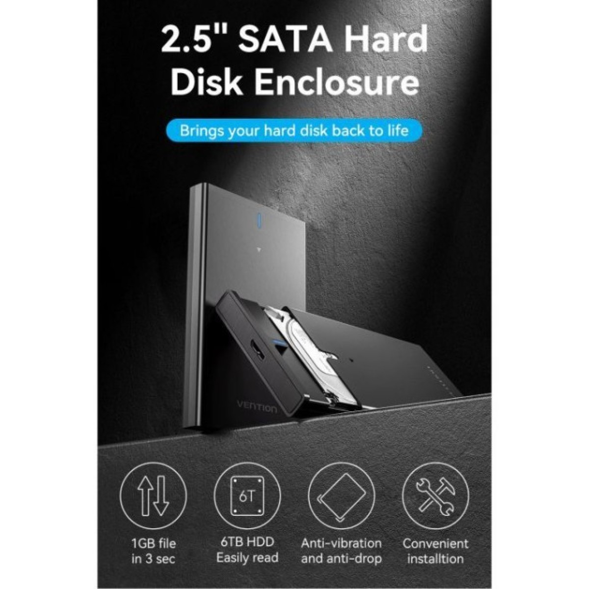 Кишеня зовнішня Vention 2.5" HDD/SSD USB 3.0 Micro-B Black (KPAB0) 98_98.jpg - фото 3