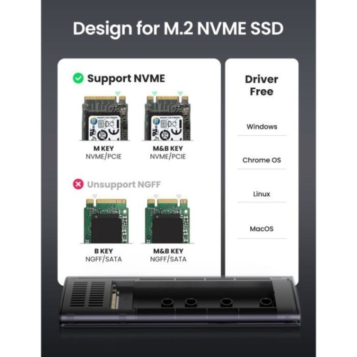 Карман внешний Ugreen SSD M.2 (NVME) M-KEY 3.1 GEN2 CM400 (10902) 98_98.jpg - фото 6