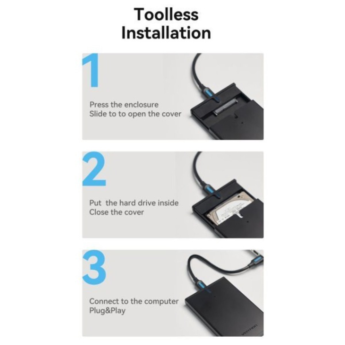 Кишеня зовнішня Vention 2.5" HDD/SSD USB 3.0 Micro-B Black (KPAB0) 98_98.jpg - фото 5