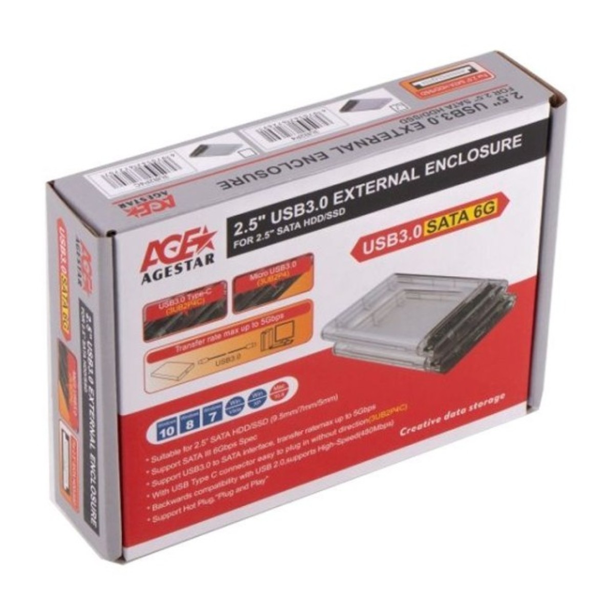 Кишеня зовнішня AgeStar 2.5", USB3.0, прозрачный (3UB2P4) 98_98.jpg - фото 2