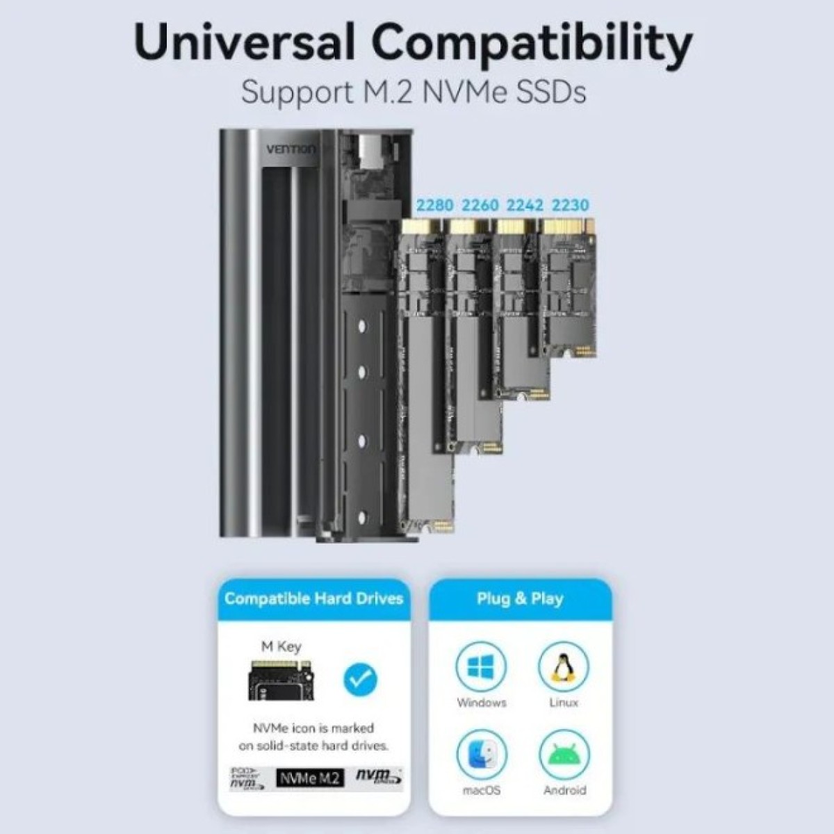 Кишеня зовнішня Vention SSD M.2 (NVME) M-key USB Type-C 3.2 10Gbps Heat Sink Aluminum (KPKH0) 98_98.jpg - фото 10