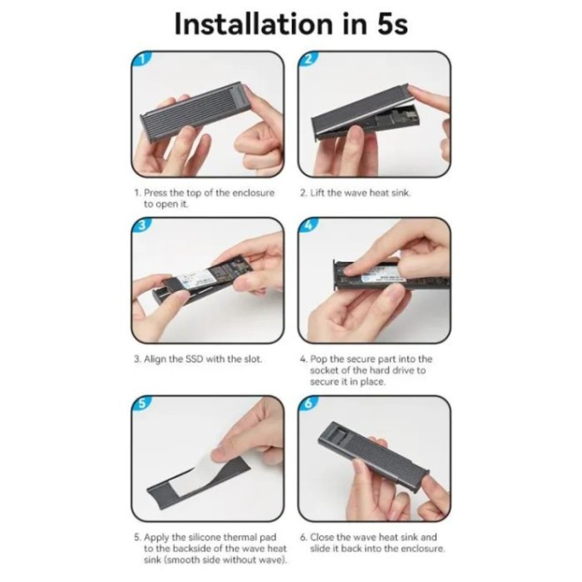 Кишеня зовнішня Vention SSD M.2 (NVME) M-key USB Type-C 3.2 10Gbps Heat Sink Aluminum (KPKH0) 98_98.jpg - фото 11