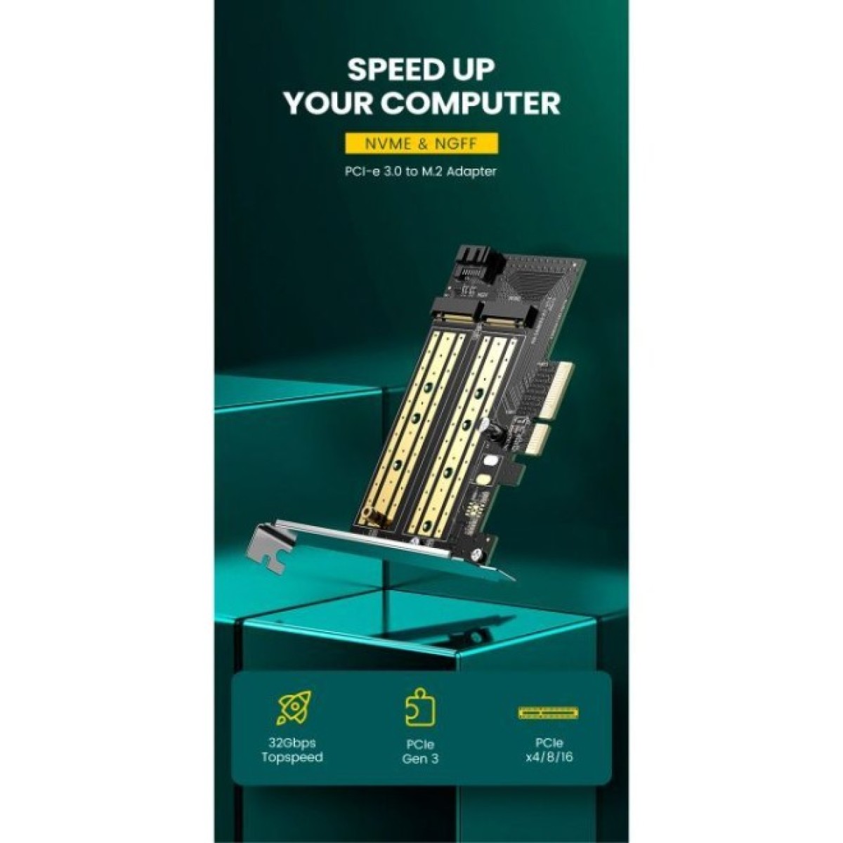 Контролер Ugreen PCI-E 3.0 for SSD M.2 NVMe + M.2 NGFF CM302 (70504) 98_98.jpg - фото 2