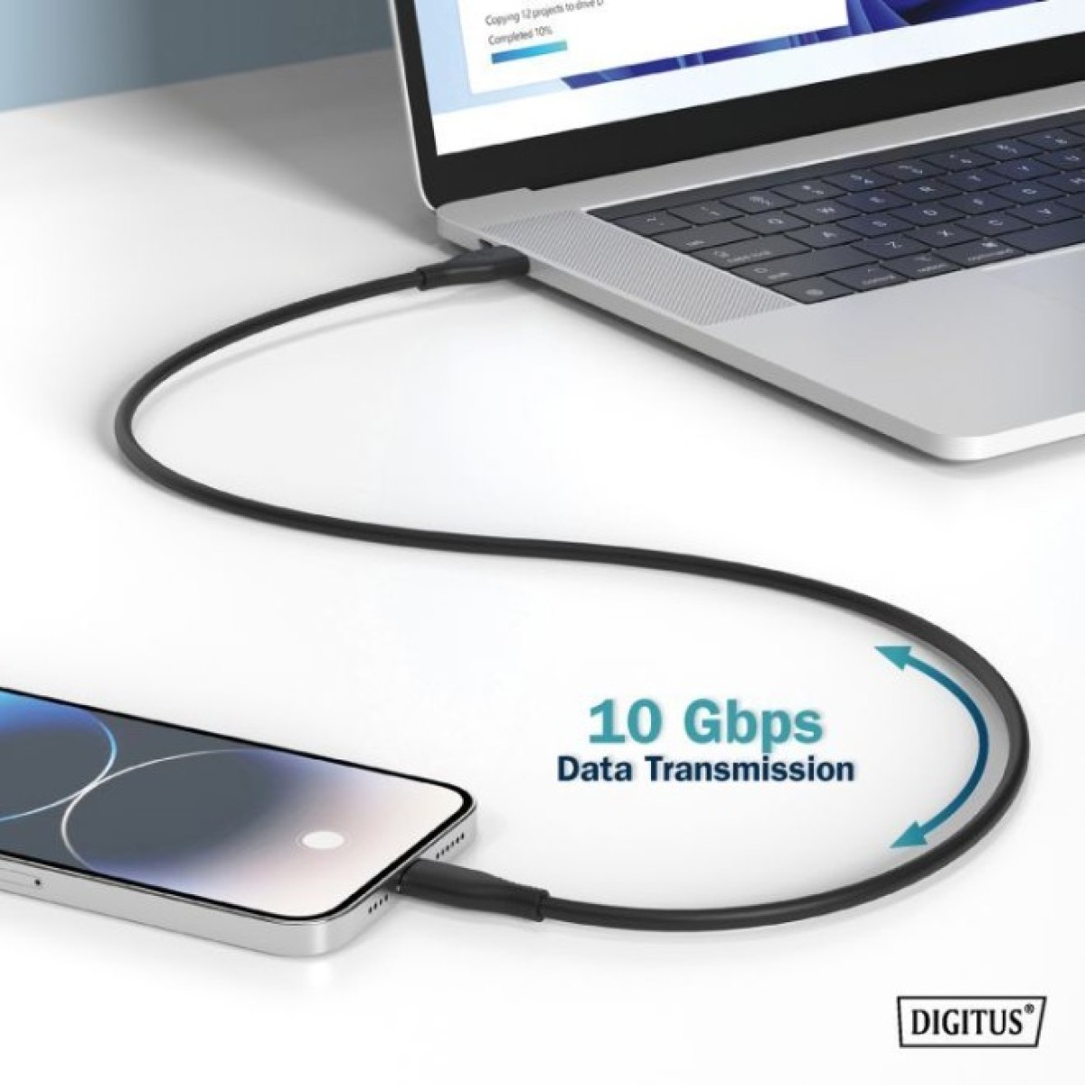 Дата кабель USB-C to USB-C 1.0m USB 3.2 Gen2 10G 100W 4K silicone black Digitus (AK-300342-010-S) 98_98.jpg - фото 2
