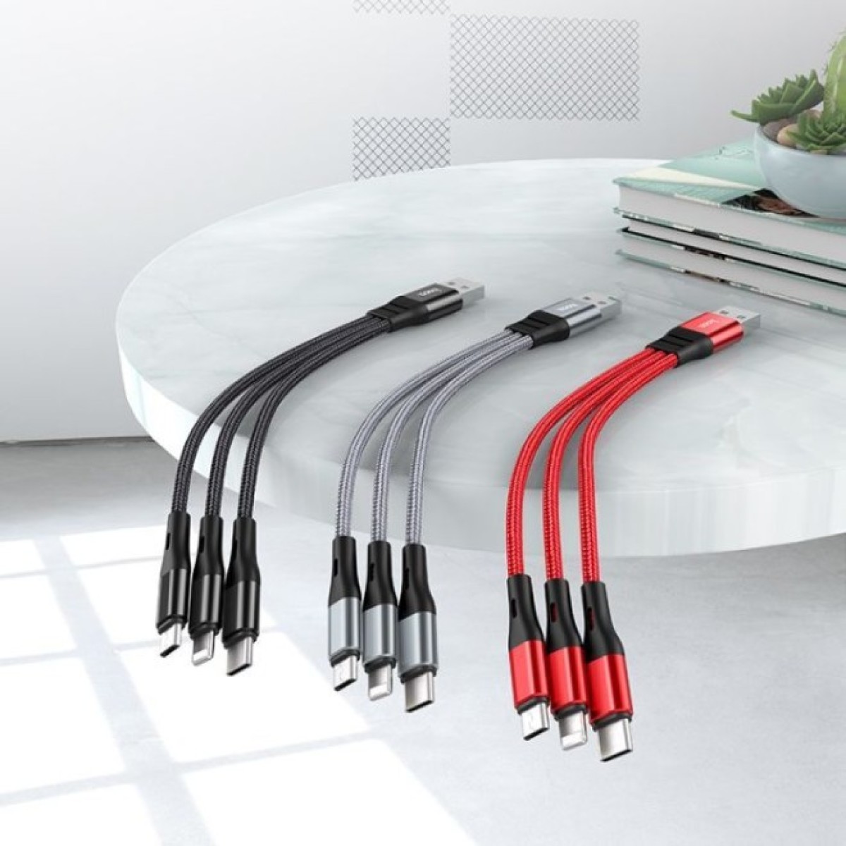 Дата кабель USB 2.0 AM to Lightning+USB-C+Micro 5P 0.25m 2.4A nylon X47 black HOCO (6931474727398) 98_98.jpg - фото 3