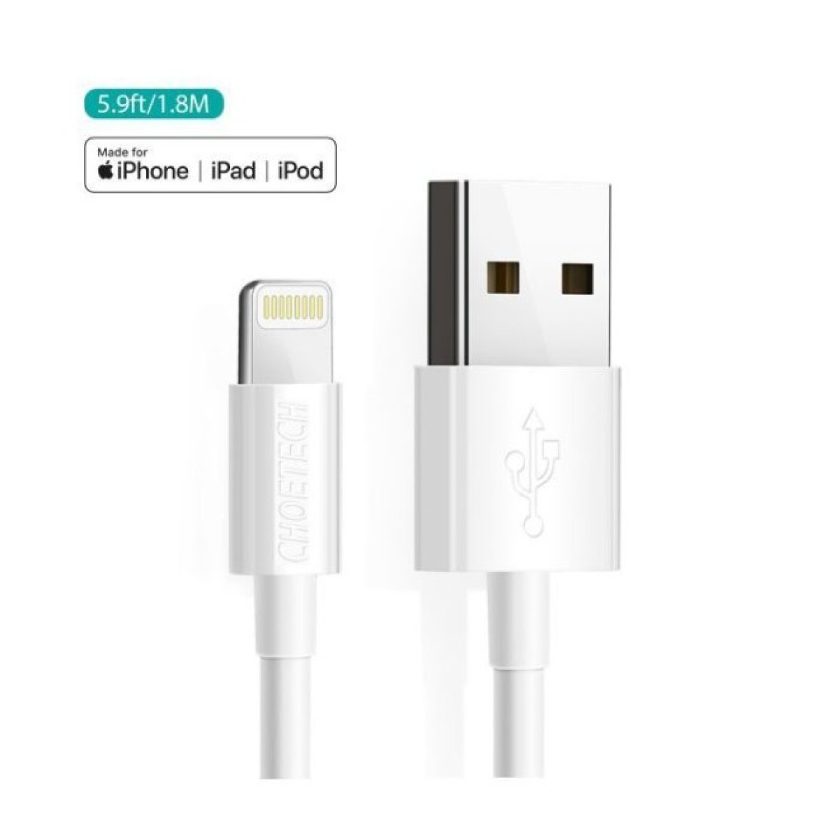 Дата кабель USB 2.0 AM to Lightning 1.8m 2.1A MFI White Choetech (IP0027-WH) 98_98.jpg - фото 2