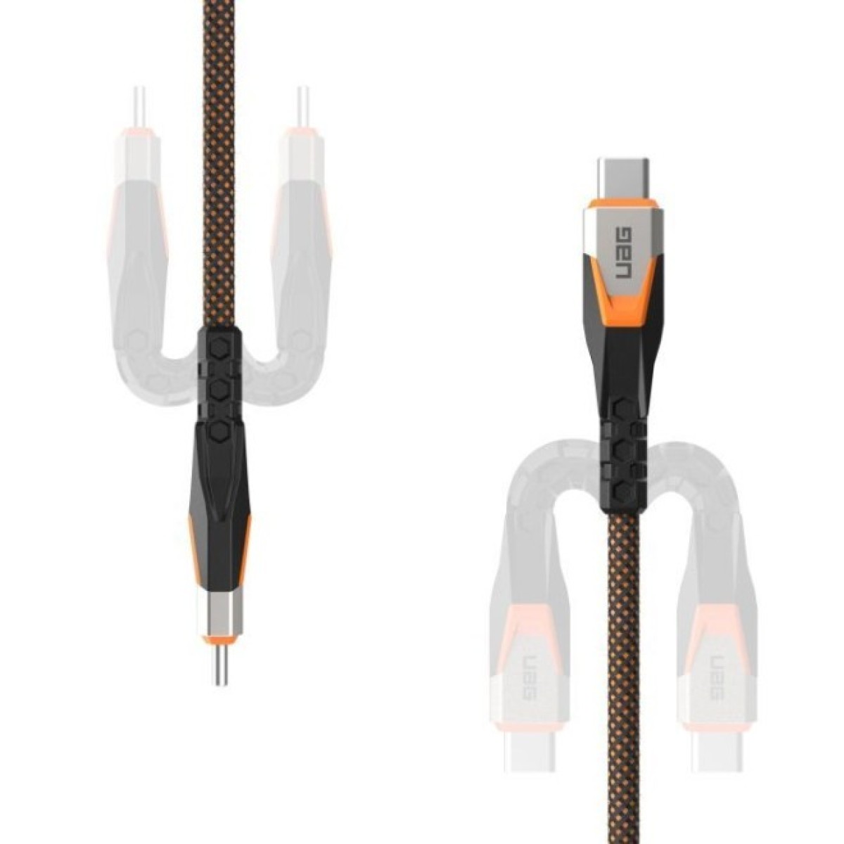 Дата кабель USB-C to USB-C 0.75m v3.2 240W Rugged double braided nylon black+orange UAG (9B4415114097) 98_98.jpg - фото 3