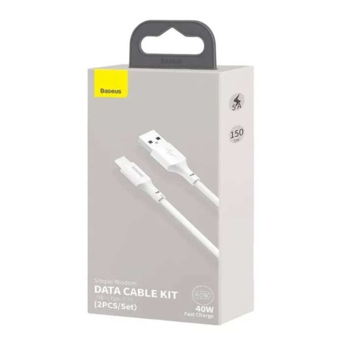 Дата кабель USB 2.0 AM to USB-C Simple WisdomKit (2PCS) 1.5m 5A white Baseus (TZCATZJ-02) 98_98.jpg - фото 3