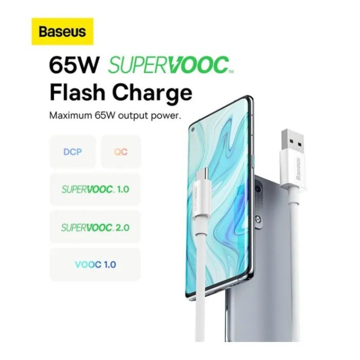 Дата кабель USB 2.0 AM to USB-C 2.0m Superior Fast Charging 60W white Baseus (CAYS001002) 98_98.jpg - фото 5