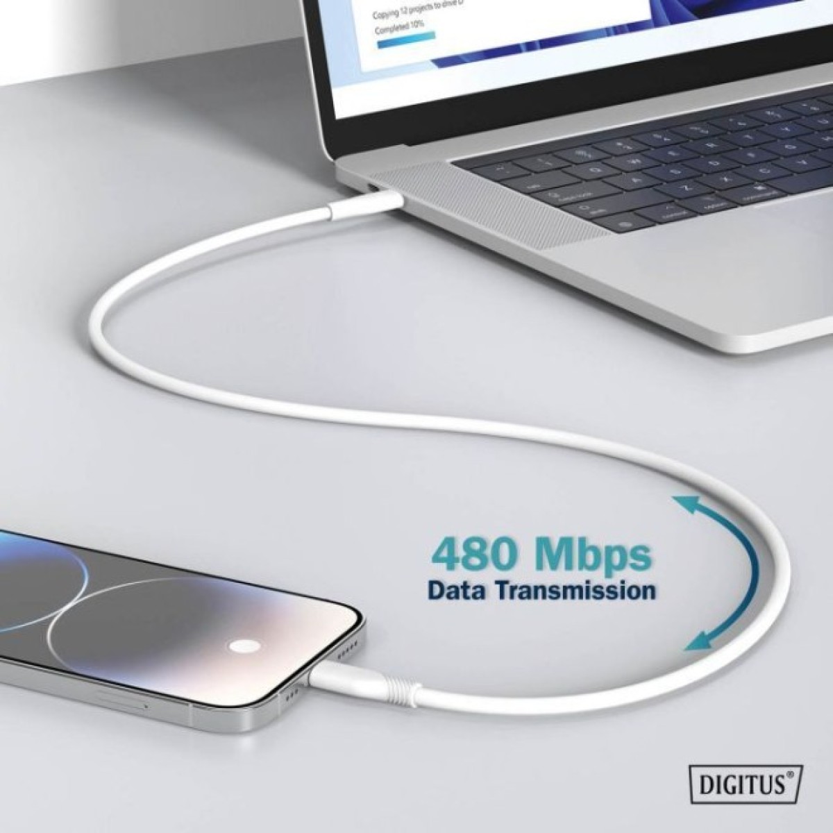 Дата кабель USB-C to Lightning 2.0m USB 2.0 60W silicone white Digitus (AK-600110-020-W) 98_98.jpg - фото 4