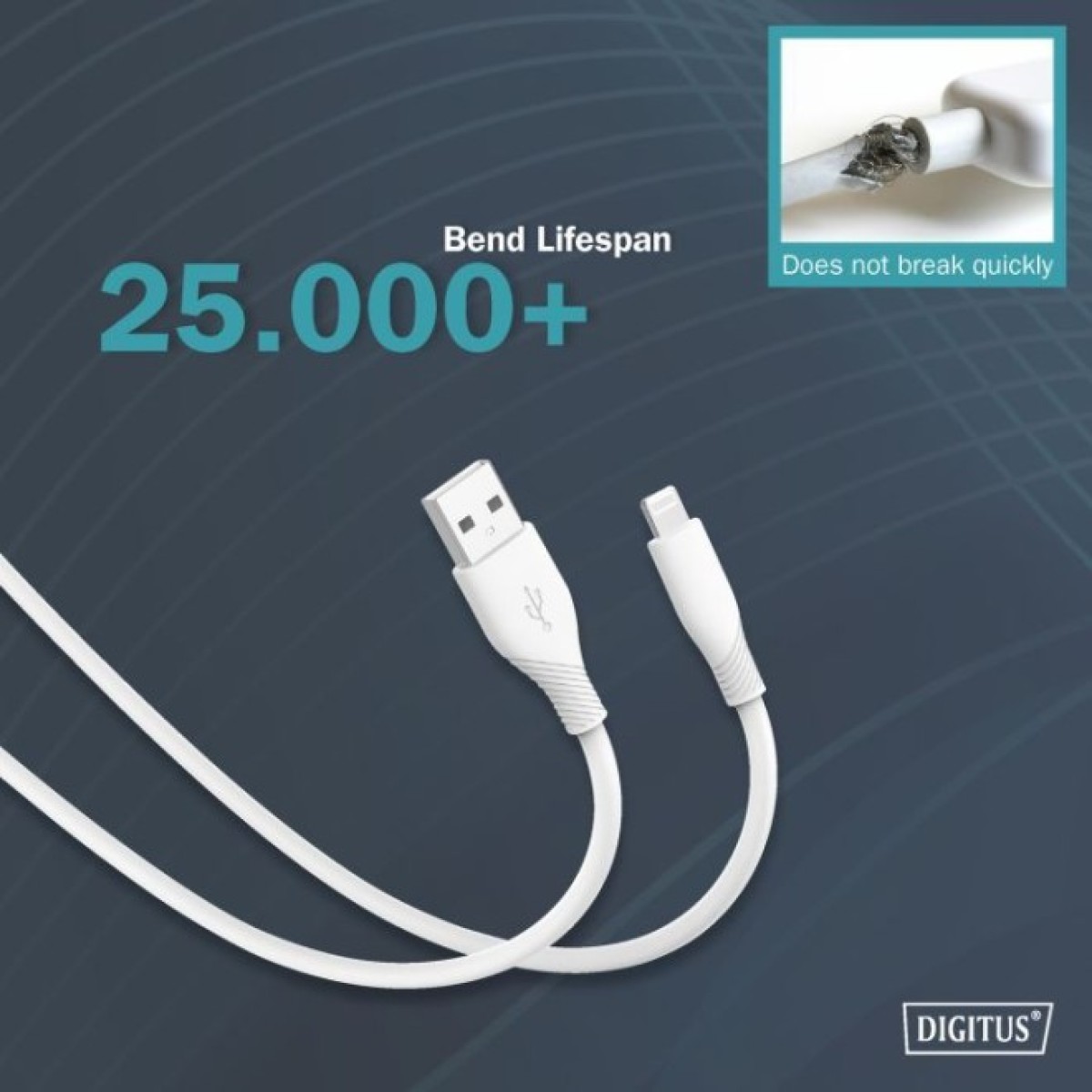 Дата кабель USB 2.0 AM to Lightning 1.0m 12W white Digitus (AK-600108-010-W) 98_98.jpg - фото 2