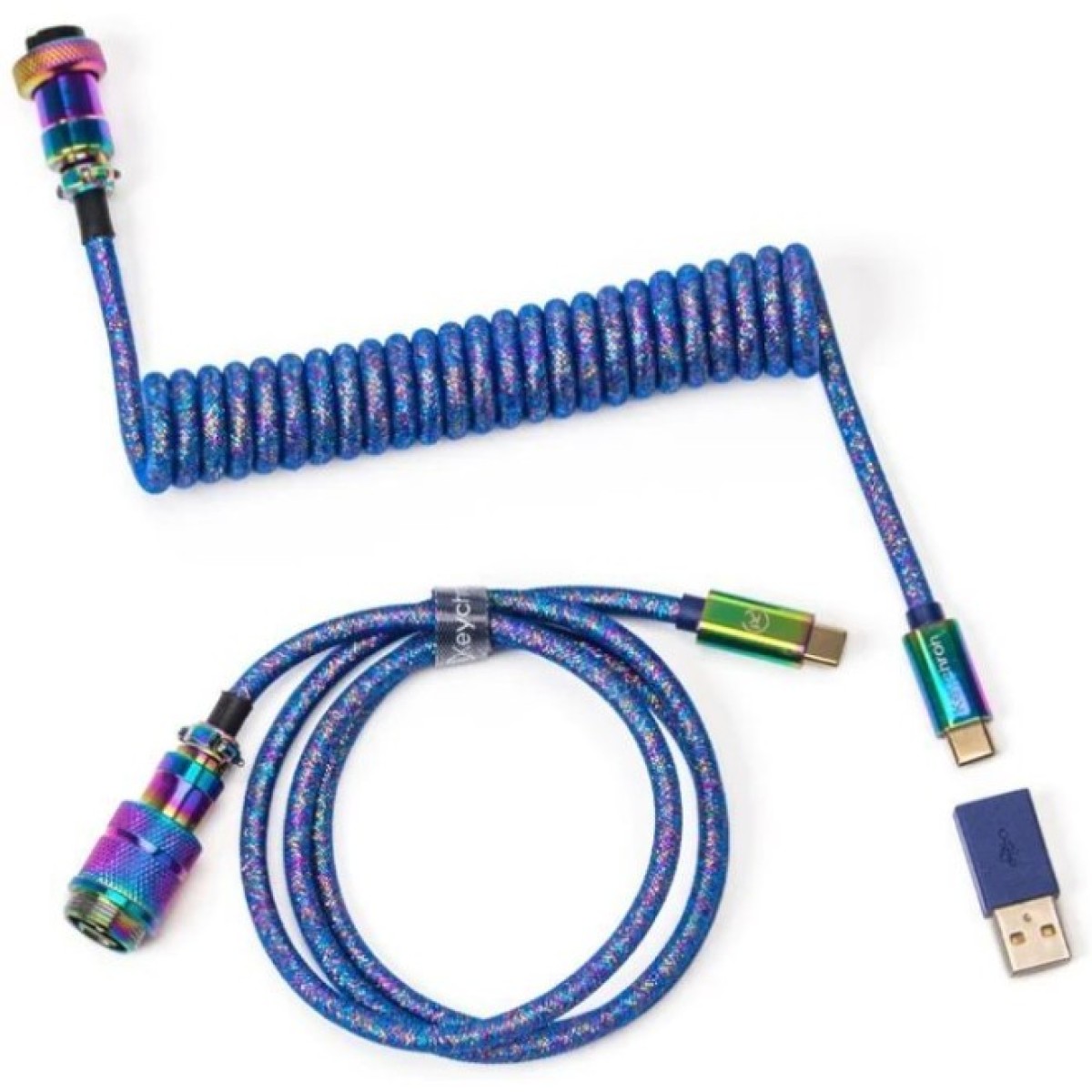 Дата кабель USB 2.0 AM to USB-C 1.08m Premium Coiled Aviator Straight rainbow plated blue Keychron (CAB6_KEYCHRON) 256_256.jpg