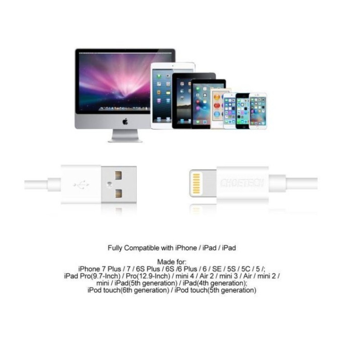 Дата кабель USB 2.0 AM to Lightning 1.8m 2.1A MFI White Choetech (IP0027-WH) 98_98.jpg - фото 3