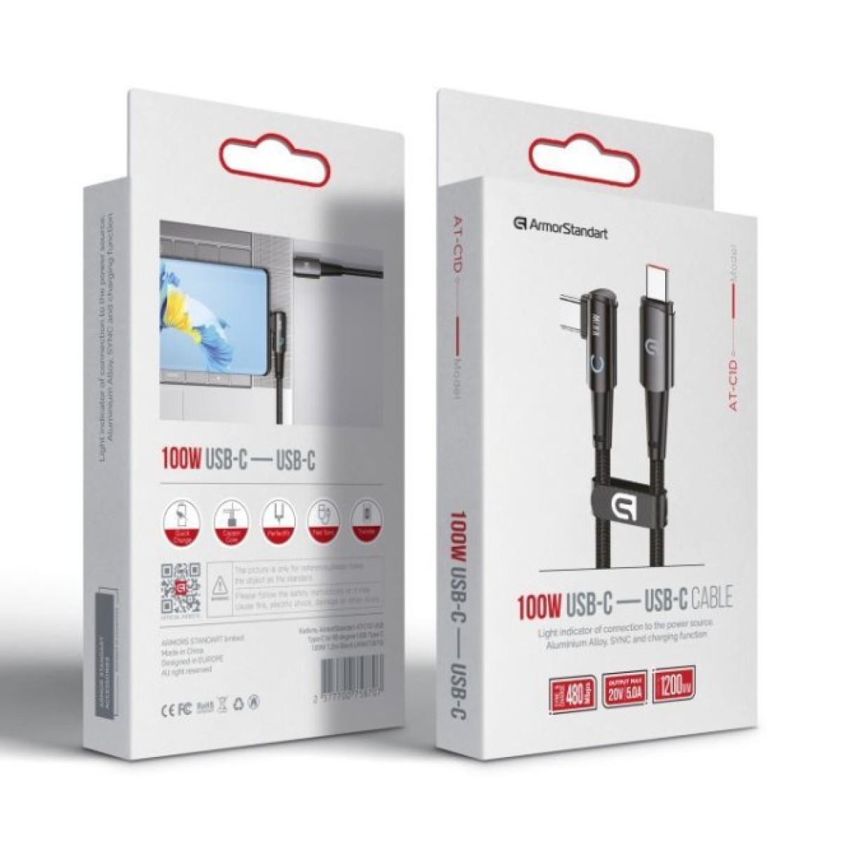 Дата кабель USB-C to USB-C 1.2m 90-degree 100W black Armorstandart (ARM75870) 98_98.jpg - фото 2