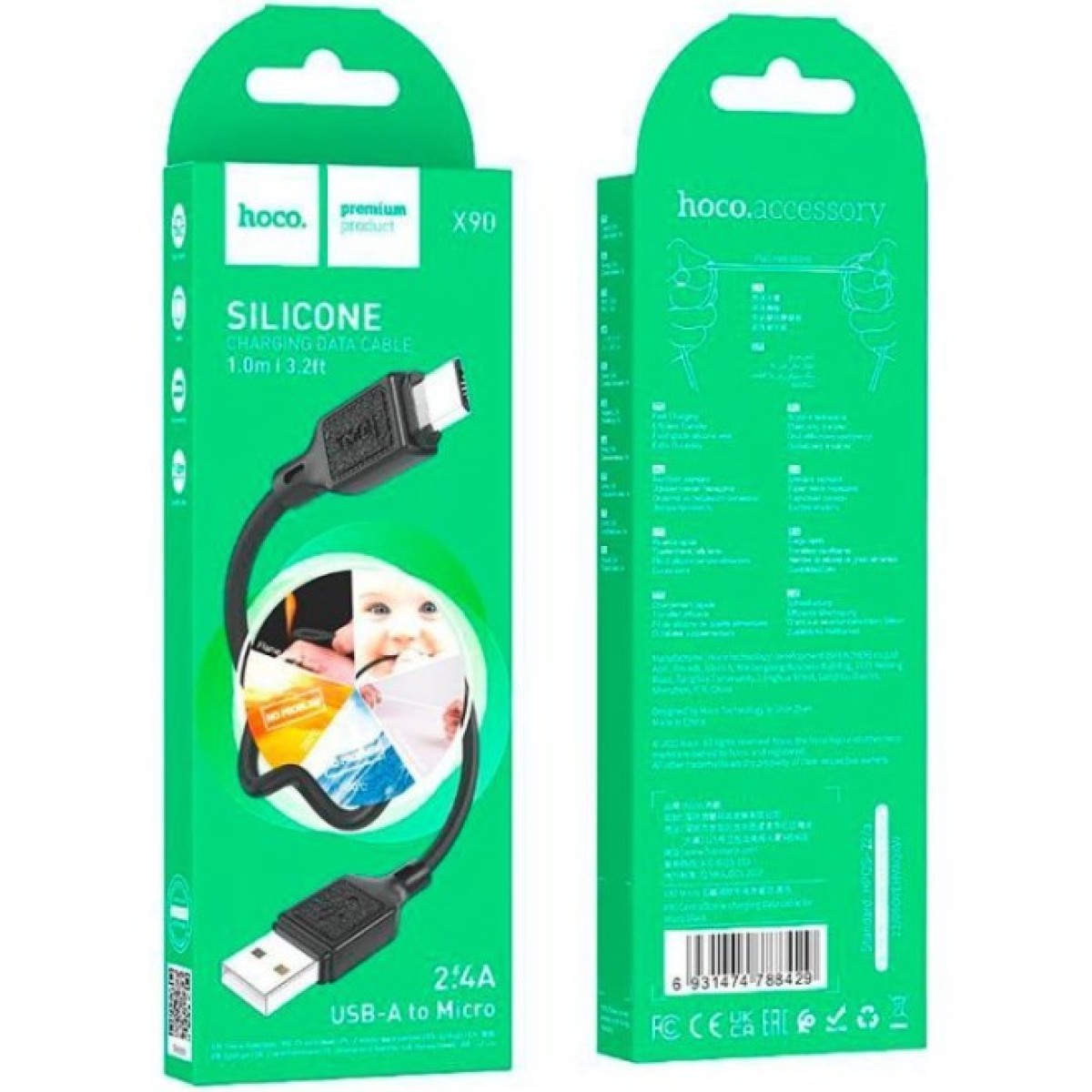 Дата кабель USB 2.0 AM to Micro 5P 1.0m Cool silicone X90 black HOCO (6931474788429) 98_98.jpg - фото 2