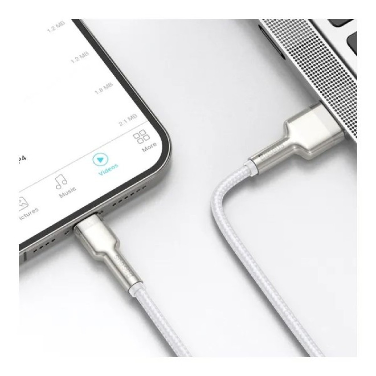 Дата кабель USB 2.0 AM to Lightning 1.0m Cafule Series Metal 2.4A White Baseus (CALJK-A02) 98_98.jpg - фото 5