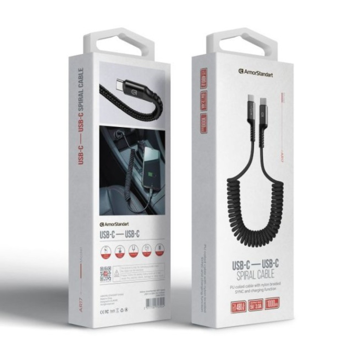 Дата кабель USB-C to USB-C 1.0m Spiral 3A Black Armorstandart (ARM75392) 98_98.jpg - фото 2