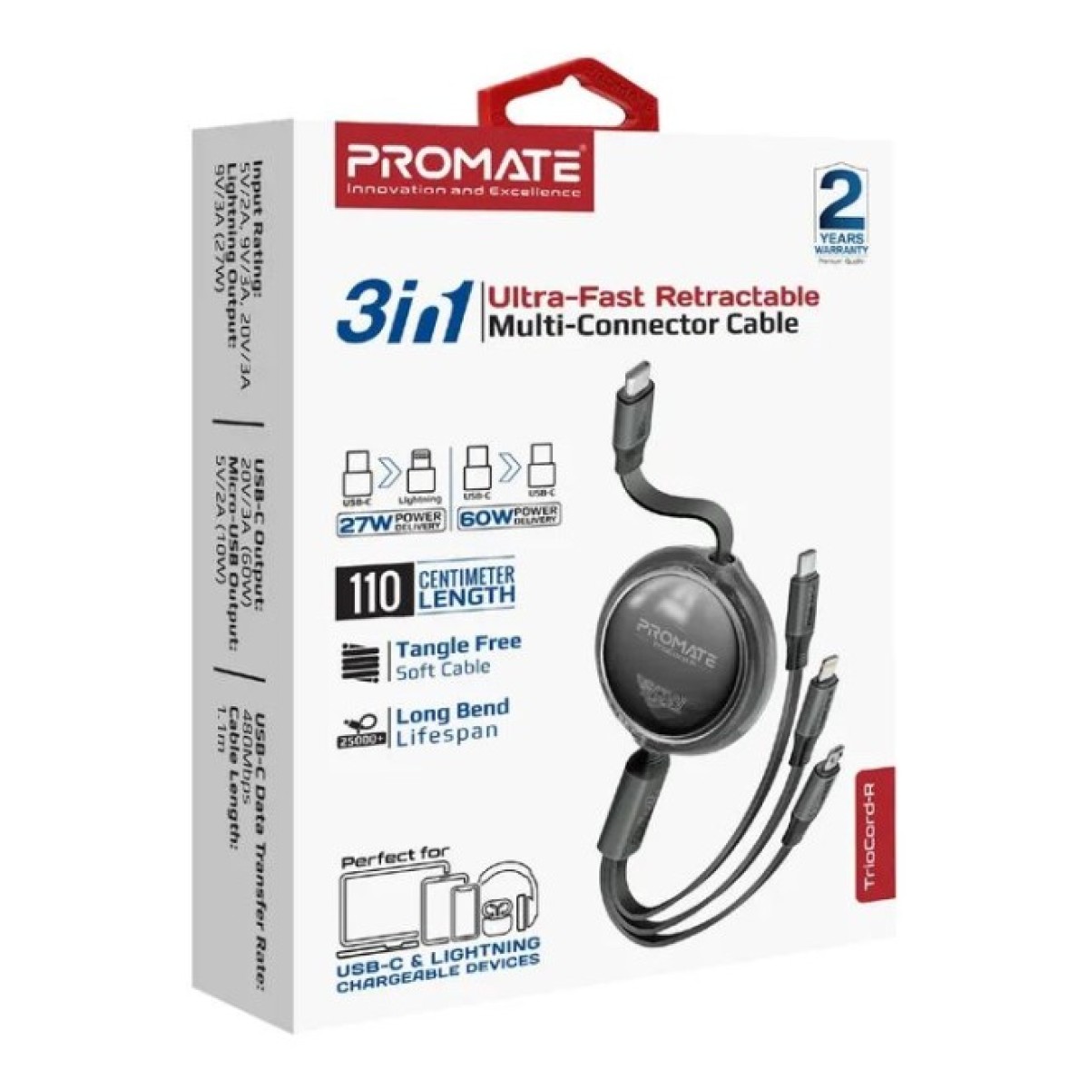 Дата кабель USB-C to Lightning 1.1m 27W + USB-C 60W + Micro USB TrioCord-R black Promate (triocord-r.black) 98_98.jpg - фото 2