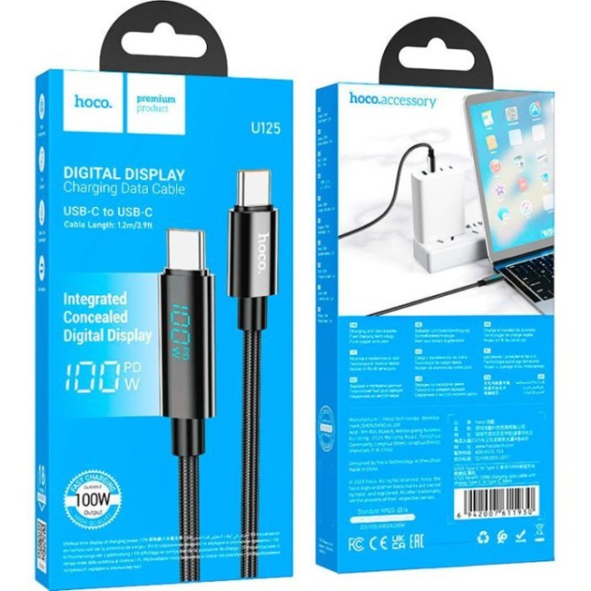 Дата кабель USB-C to USB-C 1.0m Benefit with display 100W U141 black HOCO (6942007611930) 98_98.jpg - фото 4