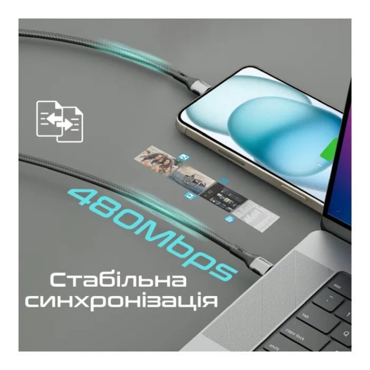 Дата кабель USB-C to USB-C 1.2m 60W PD FletchLink-CC black Promate (fletchlink-cc.black) 98_98.jpg - фото 2