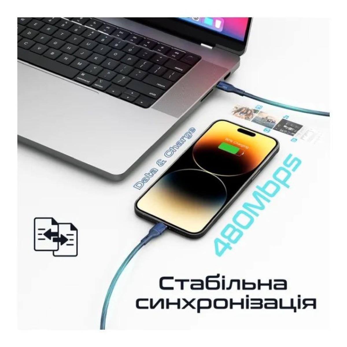 Дата кабель USB-C to Lightning 1.2m 27W PD FletchLink-CI blue Promate (fletchlink-ci.blue) 98_98.jpg - фото 2