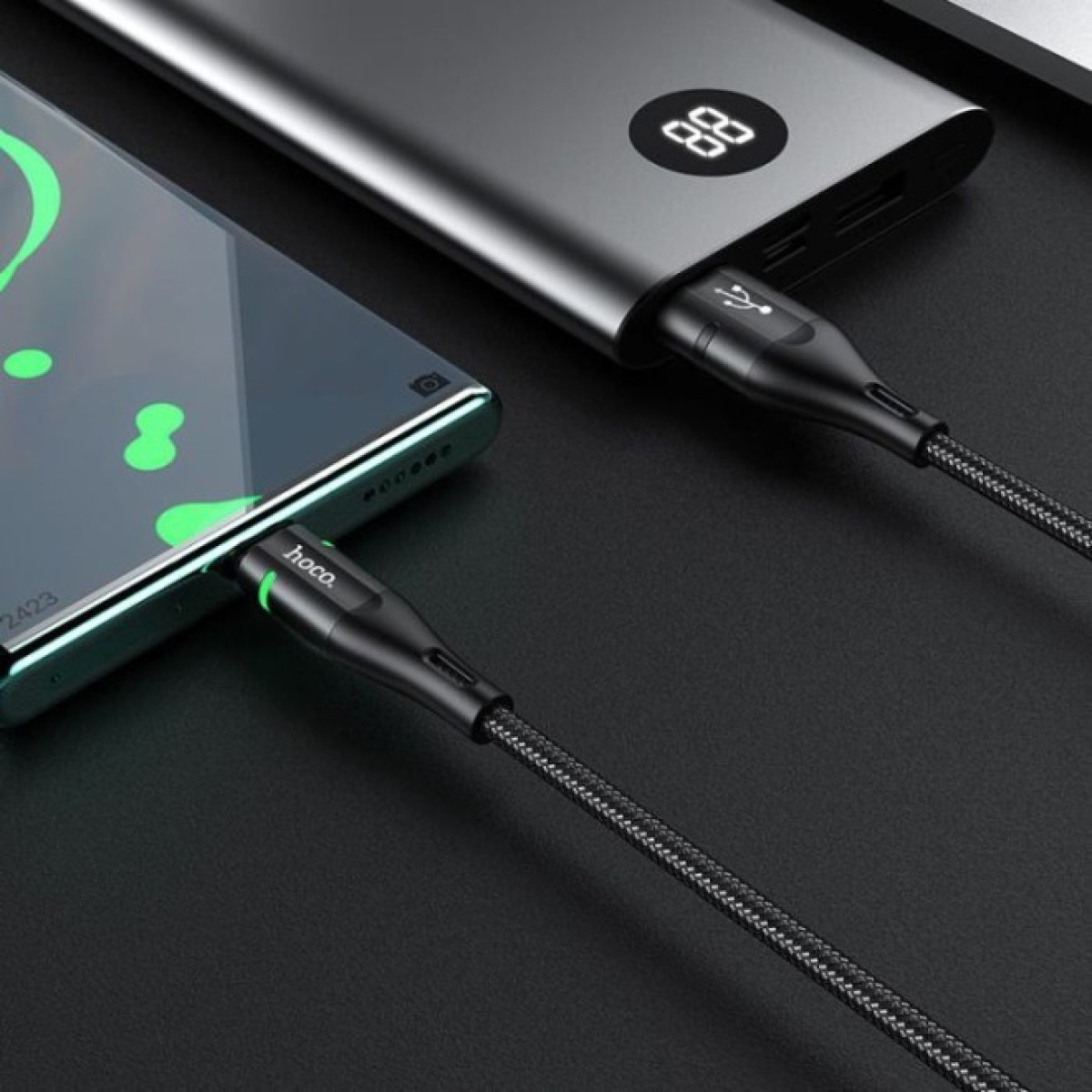 Дата кабель USB 2.0 AM to USB-C 1.2m 3A nylon aluminum with light indicator U93 black HOCO (6931474732170) 98_98.jpg - фото 2