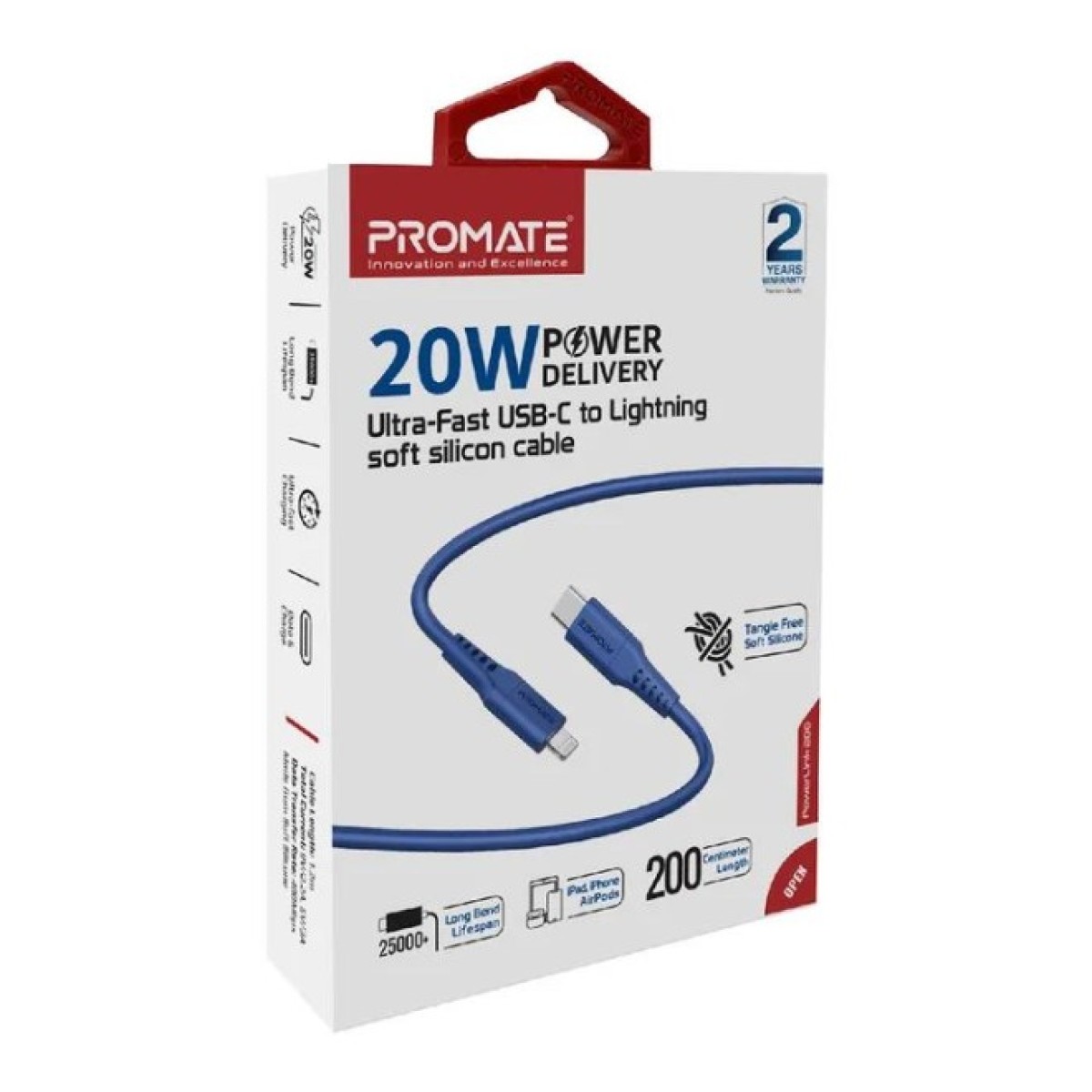 Дата кабель USB-C to Lightning 2.0m 3A PowerLink-200 blue Promate (powerlink-200.blue) 98_98.jpg - фото 3