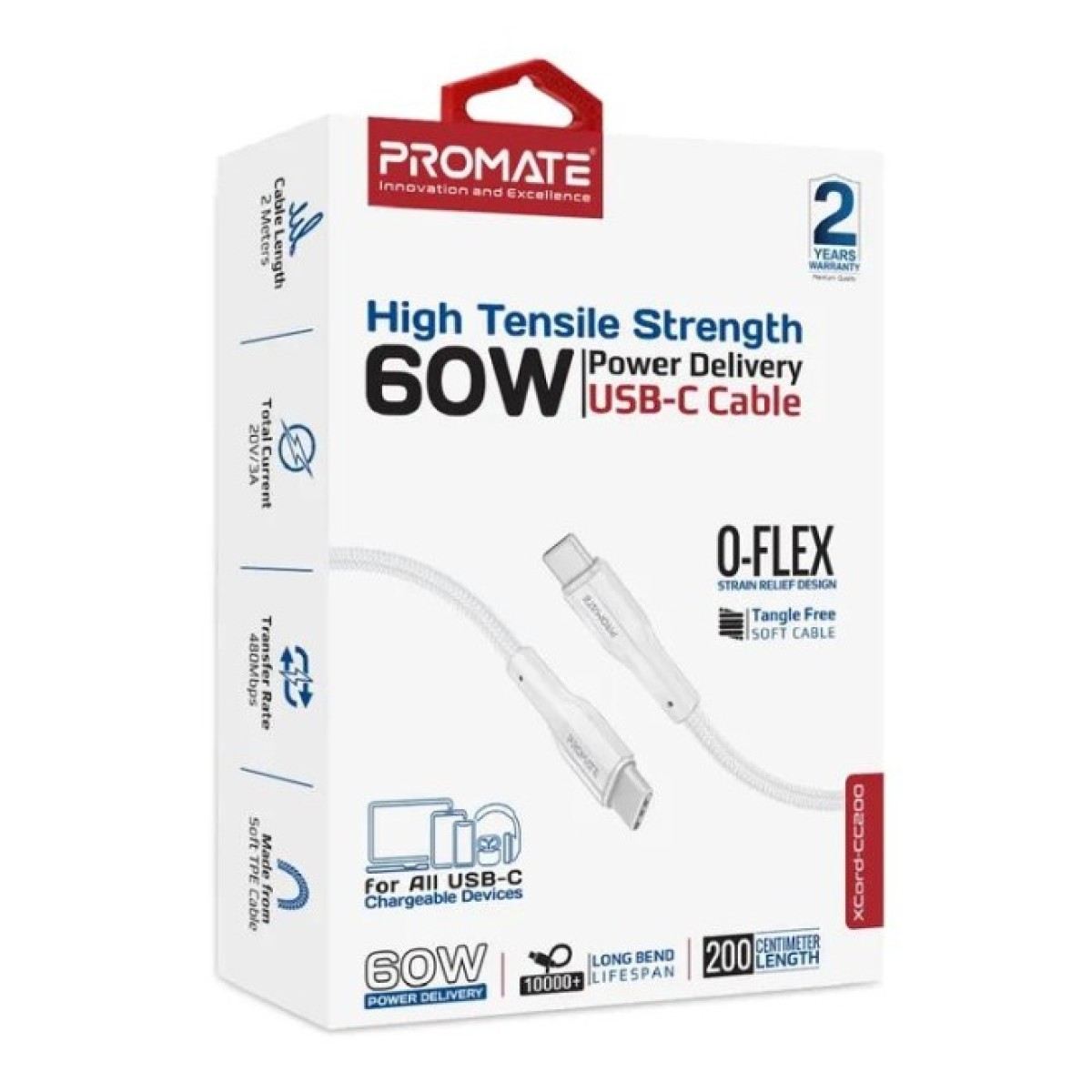 Дата кабель USB 2.0 AM to USB-C 2.0m 2A xCord-AC200 white Promate (xcord-ac200.white) 98_98.jpg - фото 3
