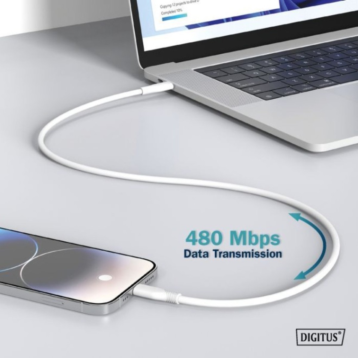 Дата кабель USB 2.0 AM to Lightning 1.0m 12W white Digitus (AK-600108-010-W) 98_98.jpg - фото 6