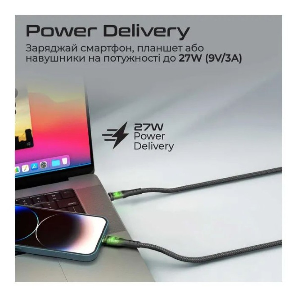 Дата кабель USB-C to Lightning 1.2m 27W PD TransLine-CI black Promate (transline-ci.black) 98_98.jpg - фото 4