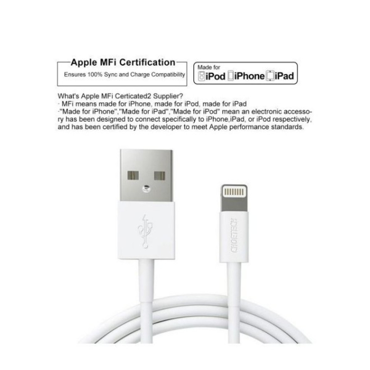 Дата кабель USB 2.0 AM to Lightning 1.8m 2.1A MFI White Choetech (IP0027-WH) 98_98.jpg - фото 9