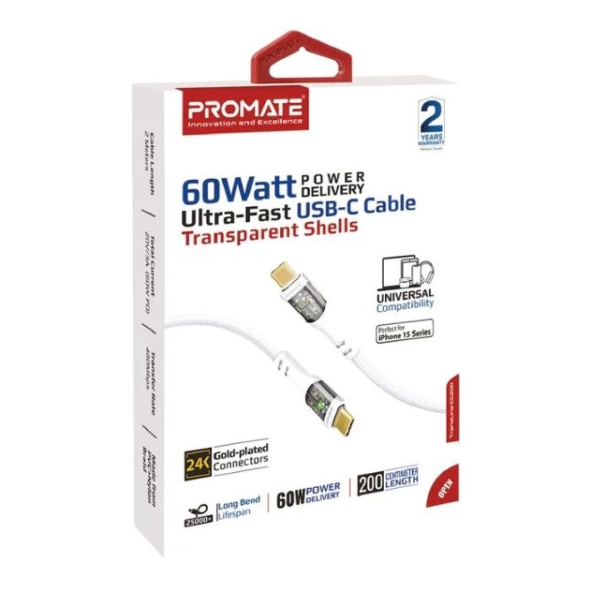 Дата кабель USB-C to USB-C transline-cc200.white Promate (transline-cc200.white) 98_98.jpg - фото 5