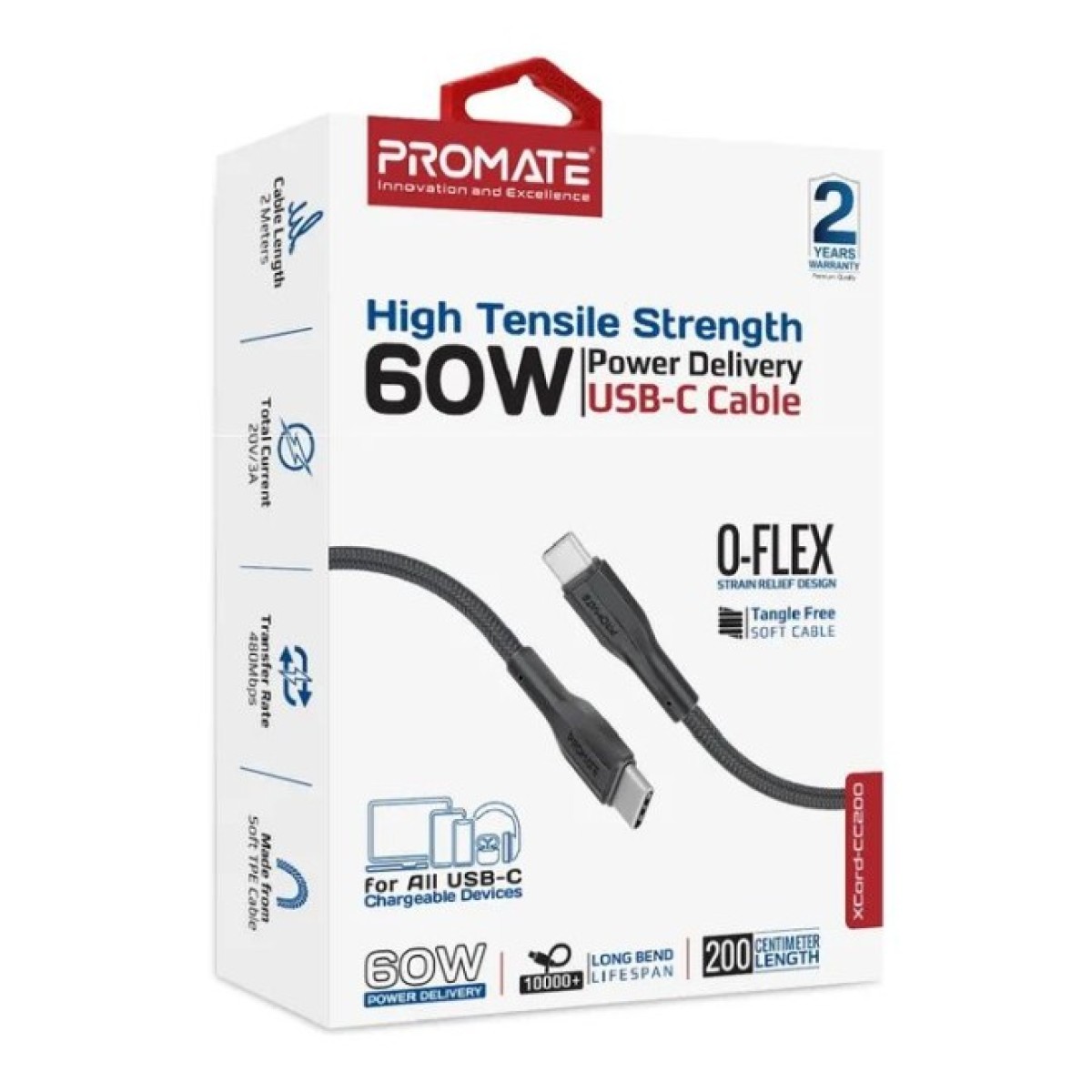 Дата кабель USB-C to USB-C 2.0m 3A xCord-CC200 black Promate (xcord-cc200.black) 98_98.jpg - фото 4