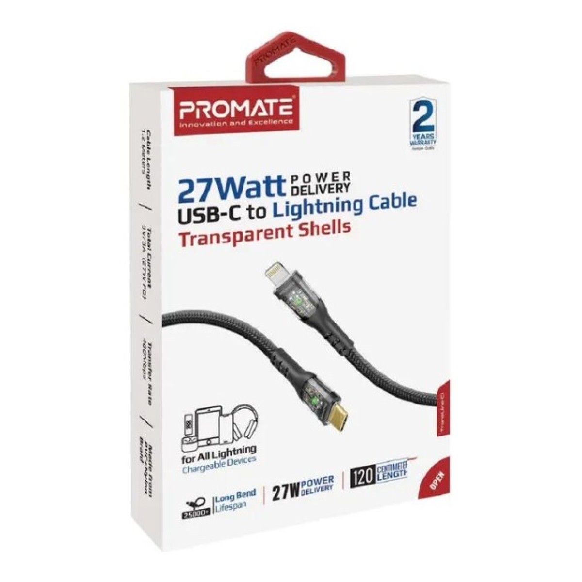 Дата кабель USB-C to Lightning 1.2m 27W PD TransLine-CI black Promate (transline-ci.black) 98_98.jpg - фото 5