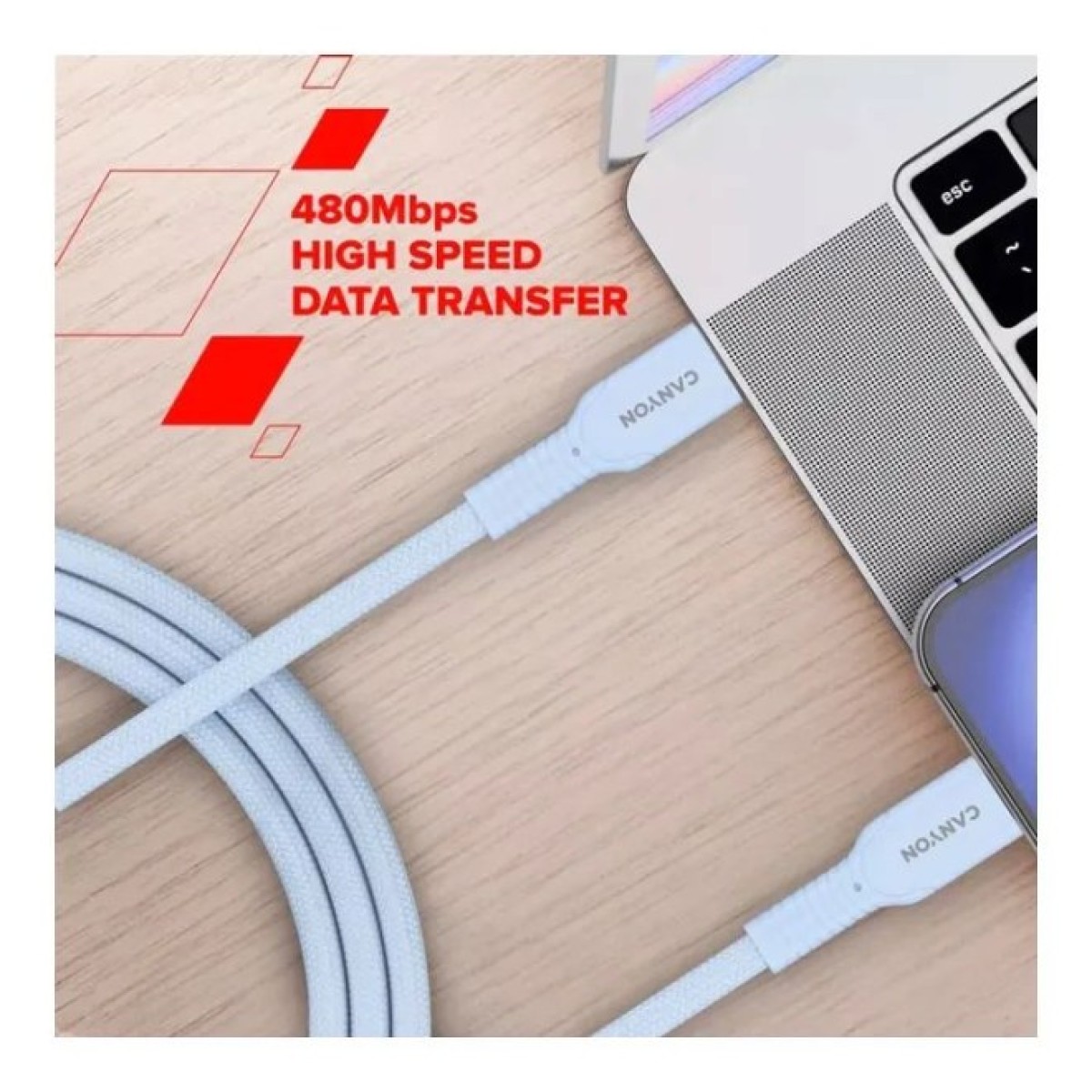 Дата кабель USB-C to USB-C 1.0m OnWire 60CL C-C 60W COLOR Braided 1m White Canyon (CND-CCAP60AB10W) 98_98.jpg - фото 6