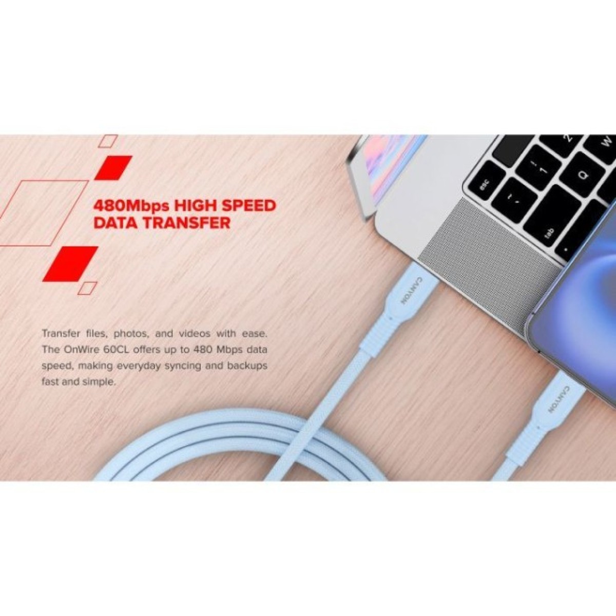 Дата кабель USB-C to USB-C 1.0m OnWire 60CL C-C 60W COLOR Braided 1m Light Blue Canyon (CND-CCAP60AB10LBL) 98_98.jpg - фото 7
